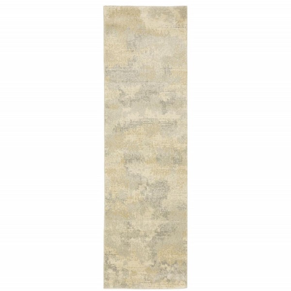 HomeRoots 2' X 8' Grey Ivory Beige And Taupe Abstract Power Loom Stain Resistant Runner Rug