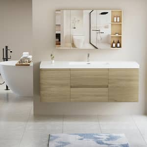 Achilles 59 in. W x 20 in. D x 22.5 in. H Single Sink Floating Bath Vanity in Natural Oak with White Resin Top