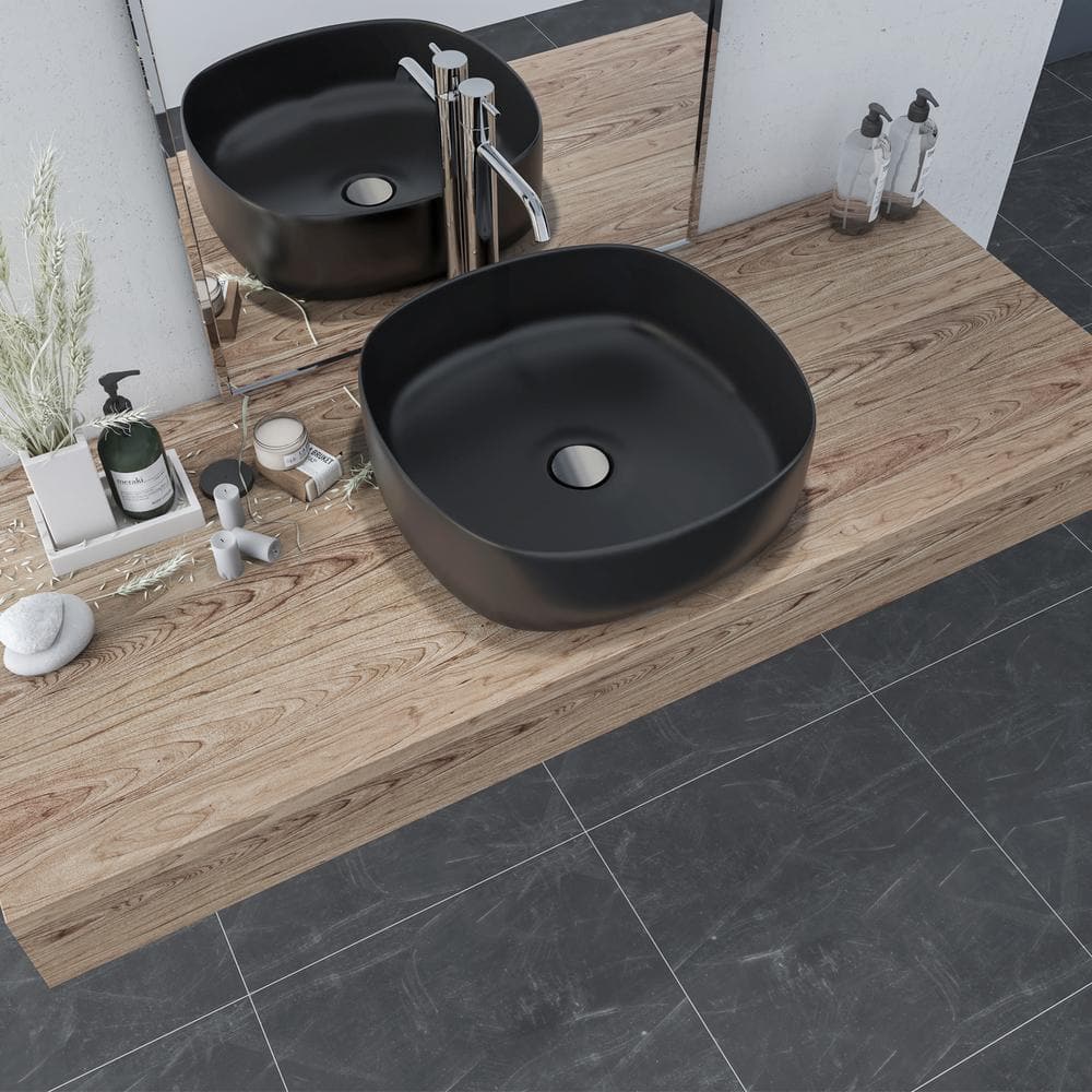 Altair 16.7'' Black Ceramic Square Undermount Bathroom Sink