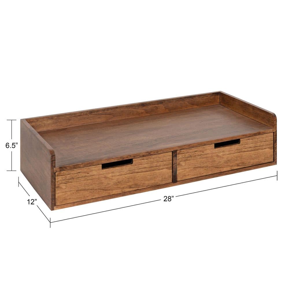 Rustic Farmhouse Medium Brown Wood Floating Console with Storage
