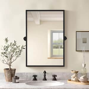 24 in. W x 36 in. H Modern Rectangle Metal Framed Black Pivoted Wall Vanity Mirror 2PCS