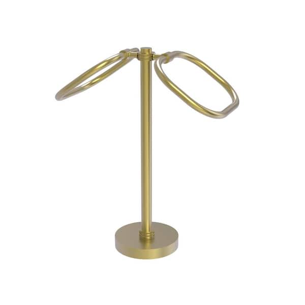 Allied Brass Freestanding 2-Ring Oval Towel Ring with Dotted Accents in Satin Brass