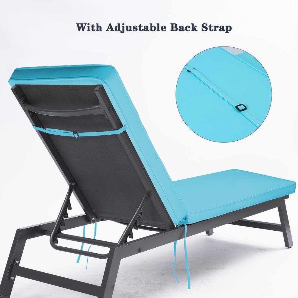 Sky Blue Foam Outdoor Chaise Lounge Cushion with Tie Attachment