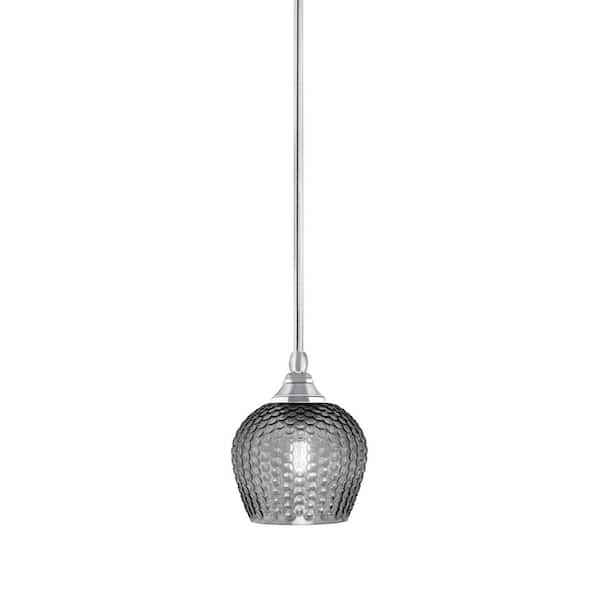 Unbranded Sparta 100-Watt 1-Light Chrome Shaded Pendant Light Mini Pendant with Smoke Textured Glass and No Bulb Included