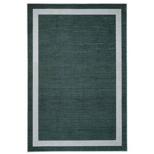 Everest Green Creme 5 ft. 4 in. x 8 ft. Machine Washable Geometric Modern Border Polyester Non-Slip Backing Area Rug
