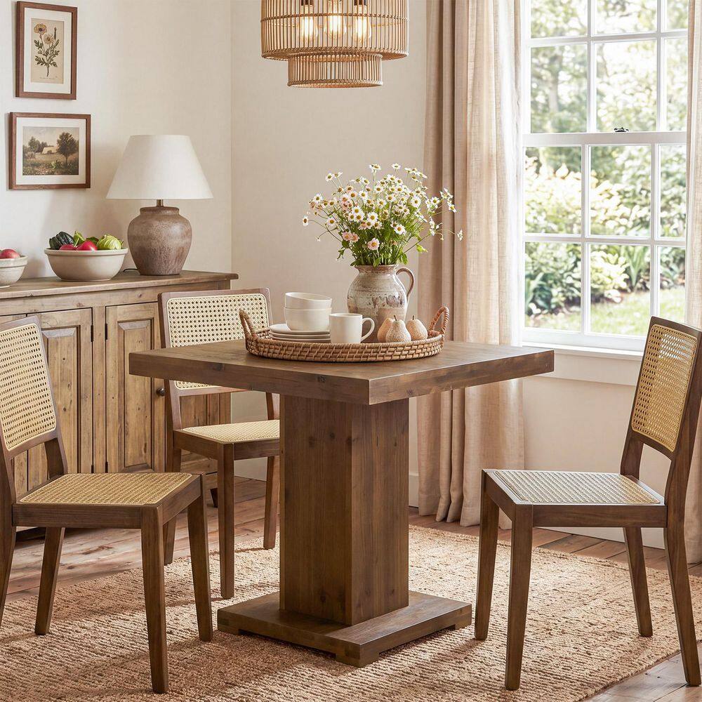 HearthPine Brown Solid Wood 31.5 in. Square Pedestal Dining Table Seats 4 price history on PriceWatchPro