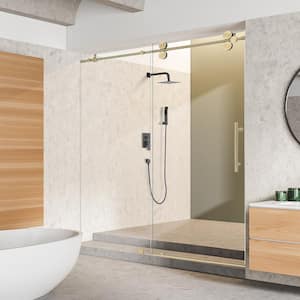 Lazaro 68 in. W x 78 in. H Sliding Frameless Shower Door in Brushed Gold Finish with Clear Glass