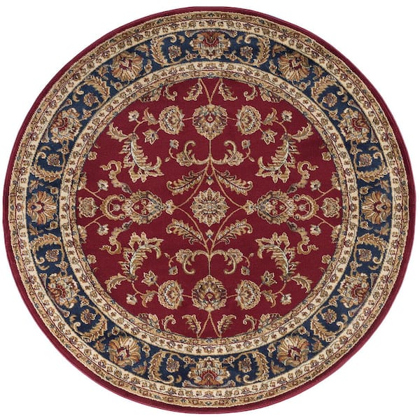 Tayse Rugs Sensation Border Red 8 ft. Round Indoor Area Rug