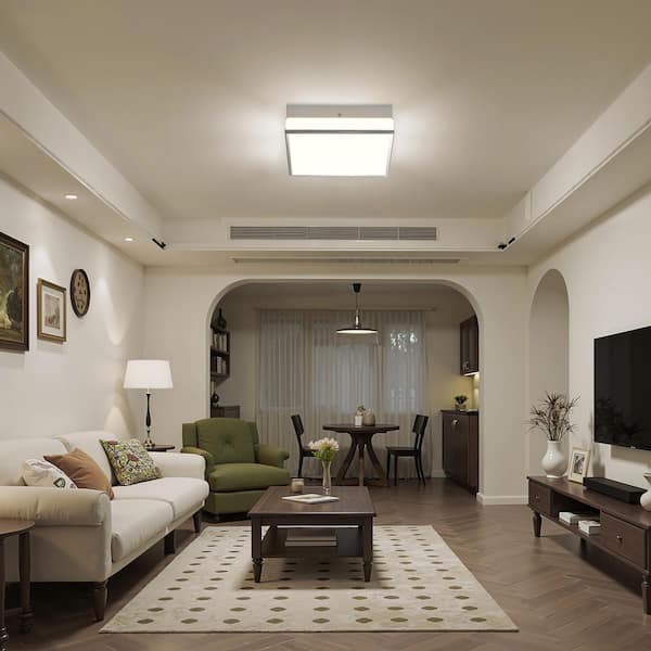 11.9 in. Minimalist 2-Light Square Flush Mount Ceiling Light, White Chrome Finish, Metal and Glass, E26 Socket