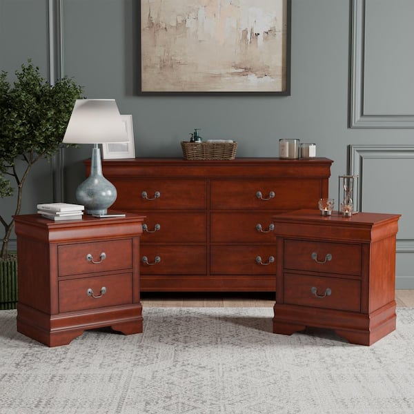 Furniture of America Burkhart Cherry 2 Drawer 21.63 in. W Set of 2 Nightstand and Dresser