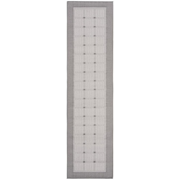 Bermuda Gray/Ivory 2 ft. x 6 ft. Runner Border Geometric Indoor/Outdoor Area Rug