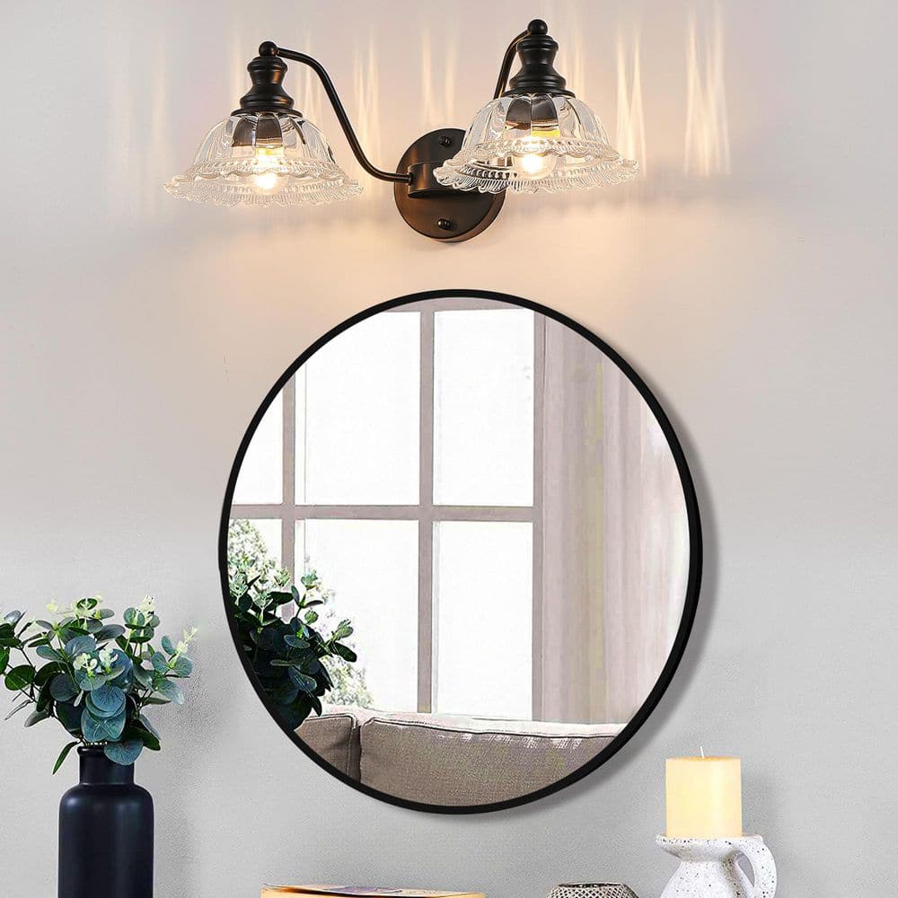 20 in. 2-Light Black Vintage Vanity Light with Glass Shade, Elegant Wall Sconce, E26, No Bulbs Included price history on PriceWatchPro