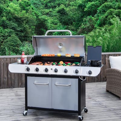6-Burner Propane Gas Grill in Stainless Steel with Sear Burner with Grill Cover