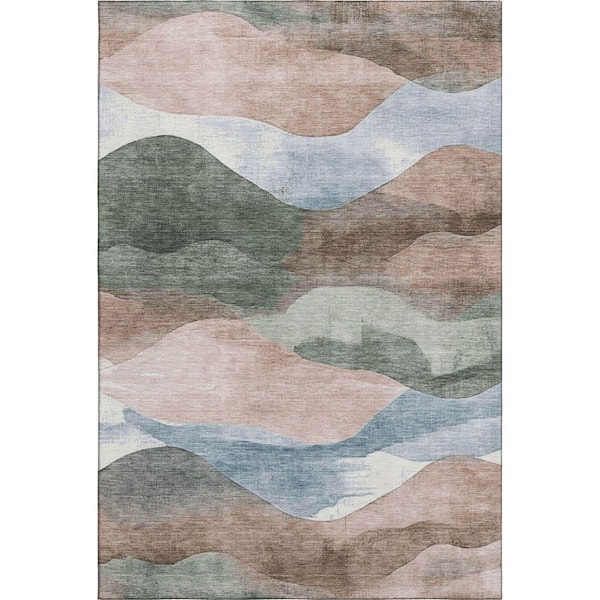 Mayfield Premium Machine Washable Abstract AMF1966 Salmon 9 ft. x 12 ft. Area Rug