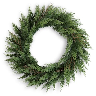 2 ft. Artificial Cedar Christmas Garland 24 in. Faux Wreath Fake Cypress Wreath for Front Door Indoor Christmas Decor