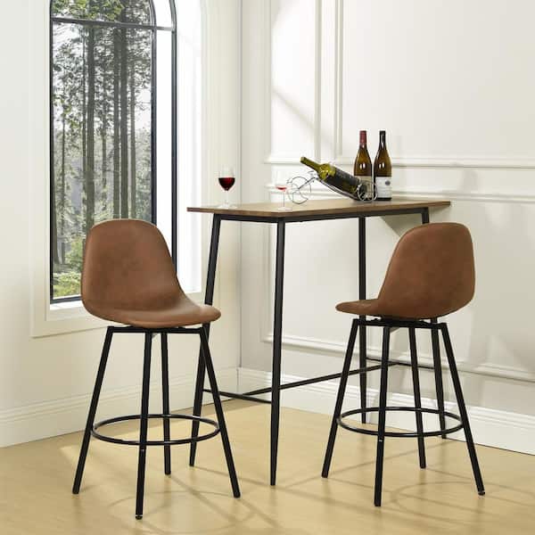 Adenmore Swivel Counter Stool with Brown Faux Leather Upholstery and Black Metal Frame Set of 2