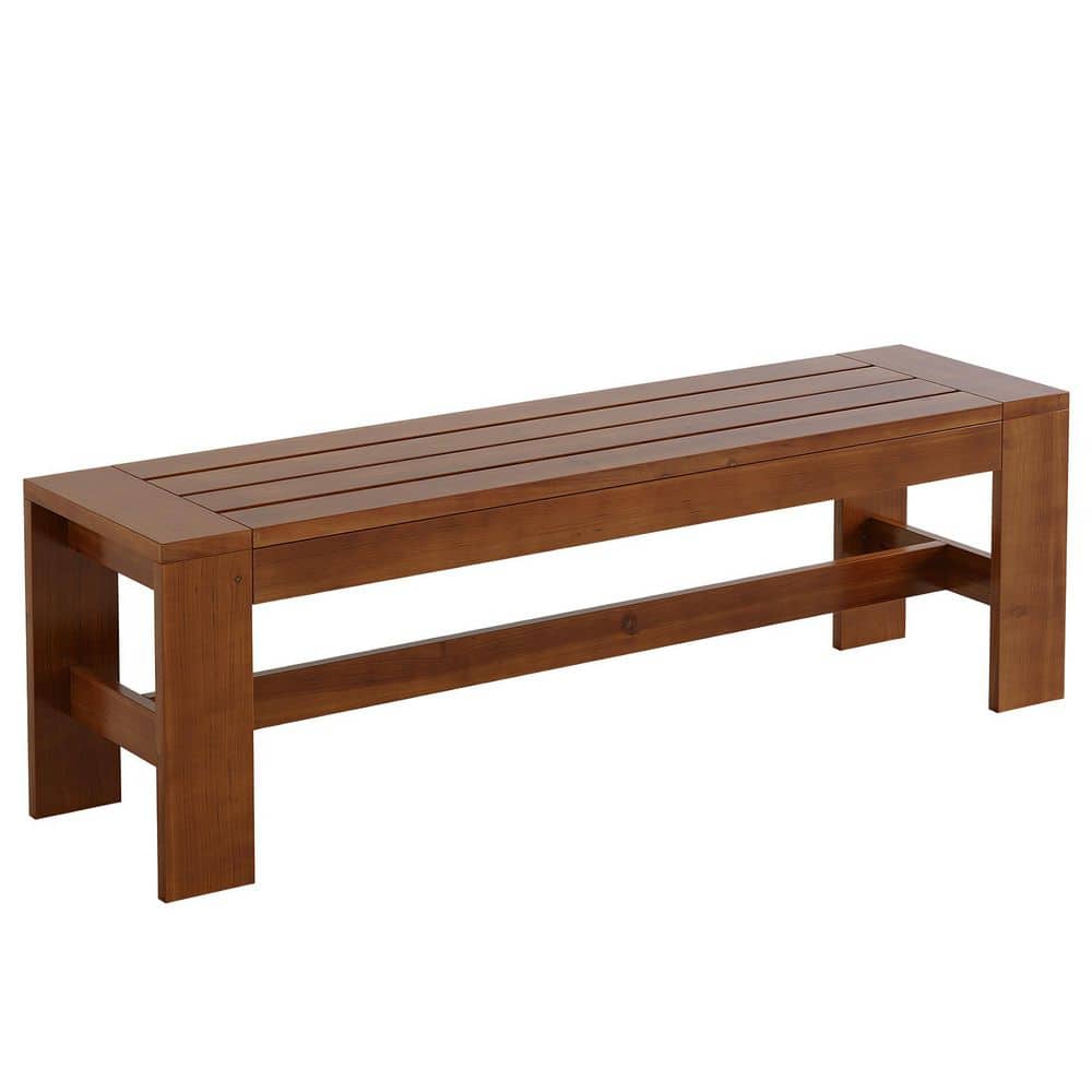 17.7 in. H x 55 in. W Brown Solid Wood Shoe Storage Bench, Farmhouse Indoor Entryway Bench, End of Bed Stool for Bedroom
