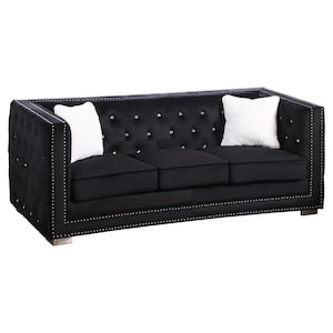 Ruby 83 in. L Black Velvet 3 Seater Sofa