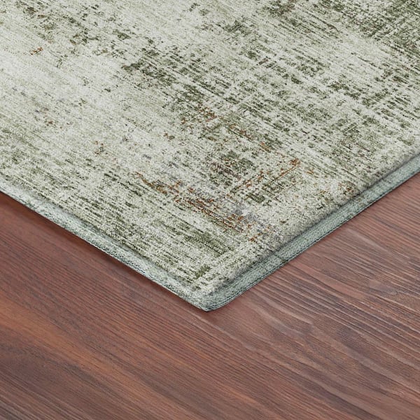 Mayfield Premium Machine Washable Abstract AMF2388 Olive 9 ft. x 12 ft. Area Rug