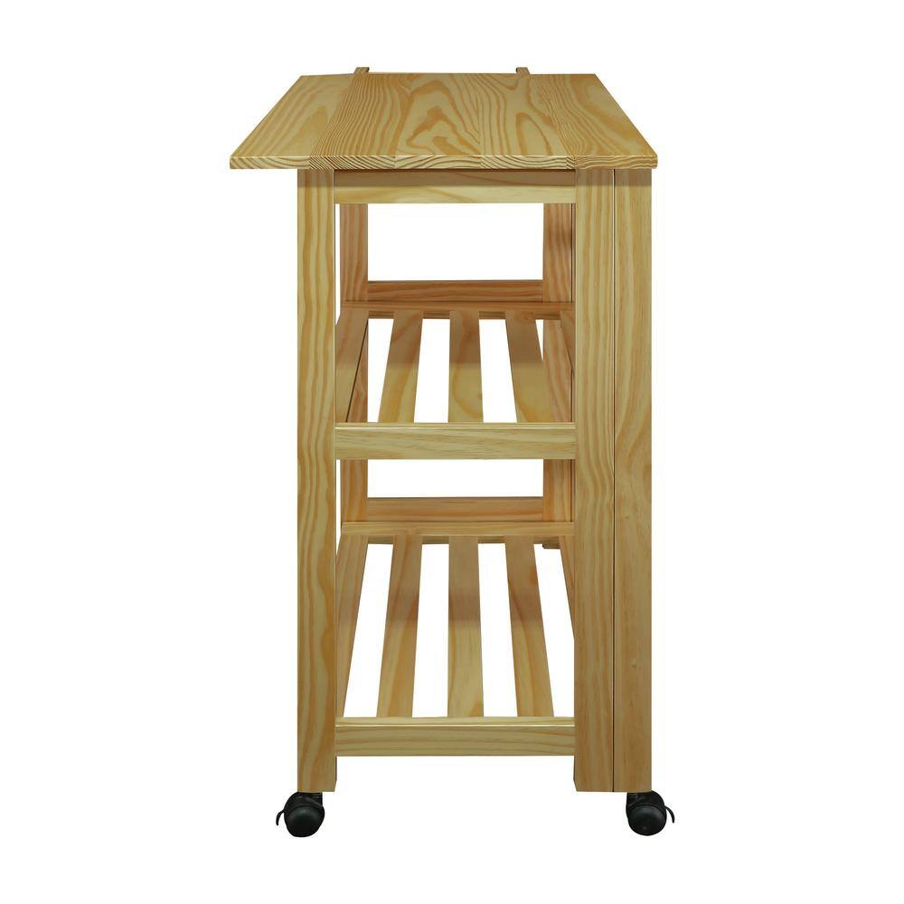 Trek Natural Pine Wood Folding Kitchen Cart with Storage