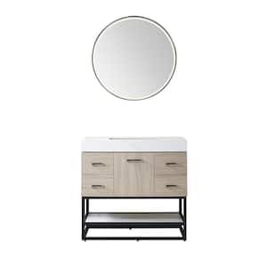 Toledo 36 in. W x 22 in. D x 34 in. H Single Sink Bath Vanity in Light Walnut with White Composite Stone Top and Mirror