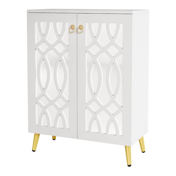 29 in. W x 39 in. H White Wood Shoe Storage Cabinet with Doors, 5-Tier Mirrored Shoe Organizer for Entryway Bedroom