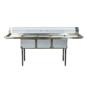 90 in. Stainless Steel 3-Compartments Commercial Sink with Drainboard