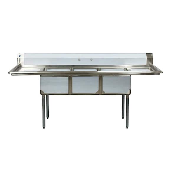 Cooler Depot 90 in. Stainless Steel 3-Compartments Commercial Sink with Drainboard