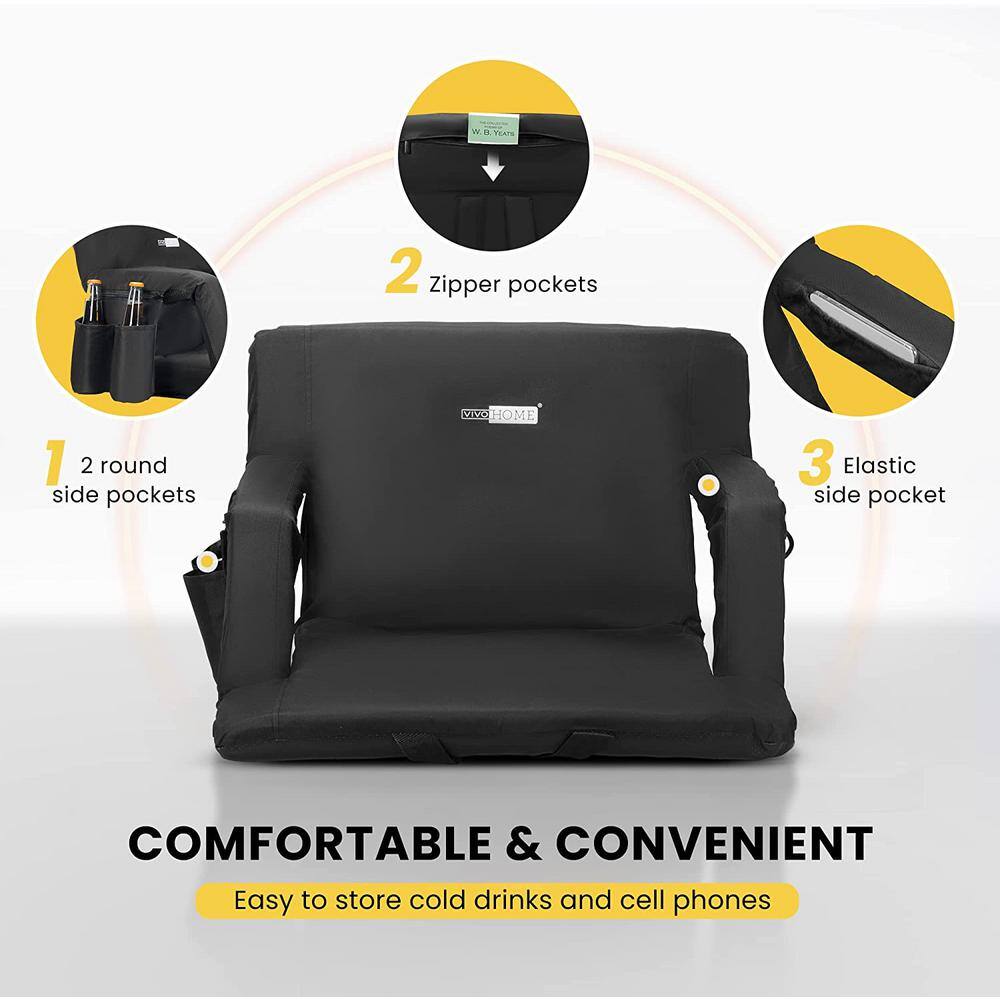 Black 20'' Portable Reclining Stadium Seat Chairs with Armrests, Set of 2