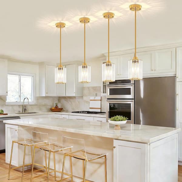 ZSMIHDOH 1-Light Gold Modern Crystal Hexagonal Pendant Light for