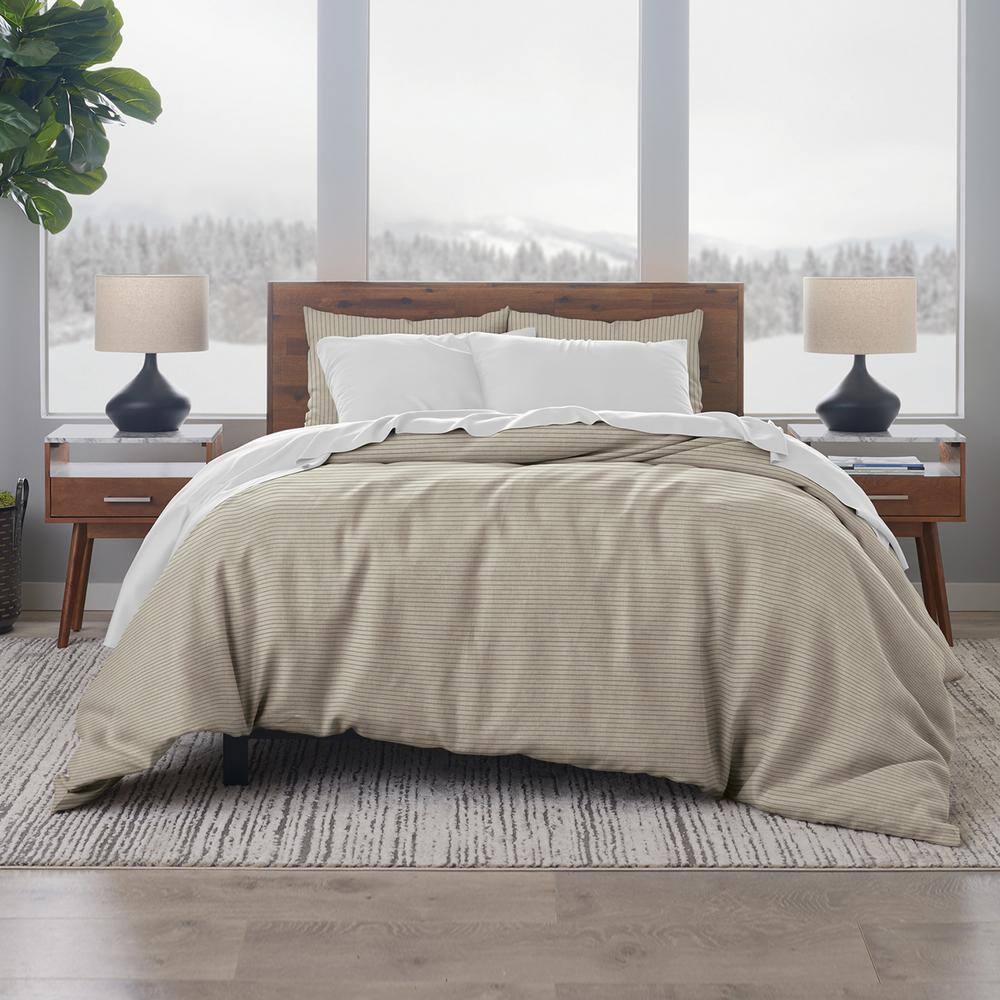 Natural Black Pinstripe Cotton Linen Full/Queen Duvet Cover Set