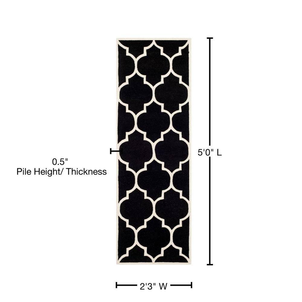 Ivory and Black Geometric Wool Handmade Runner Rug