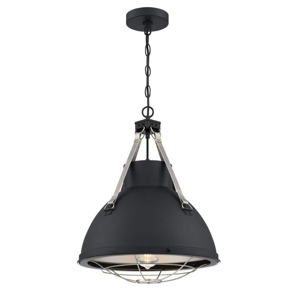 Bartley 1-Light Matte Black with Dark Pewter Accents Pendant Light and Cage