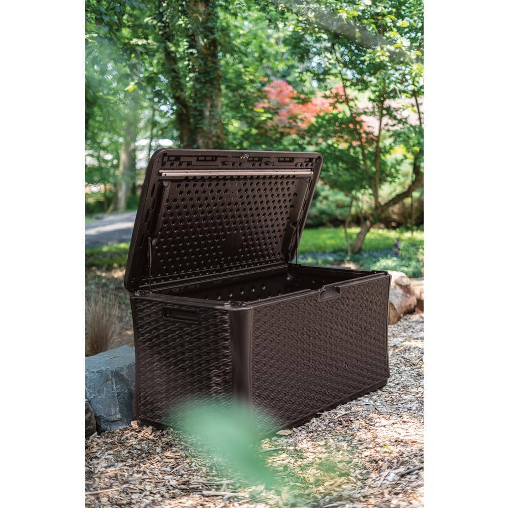Suncast Extra Large Brown Wicker 134-Gallon Lockable Deck Box