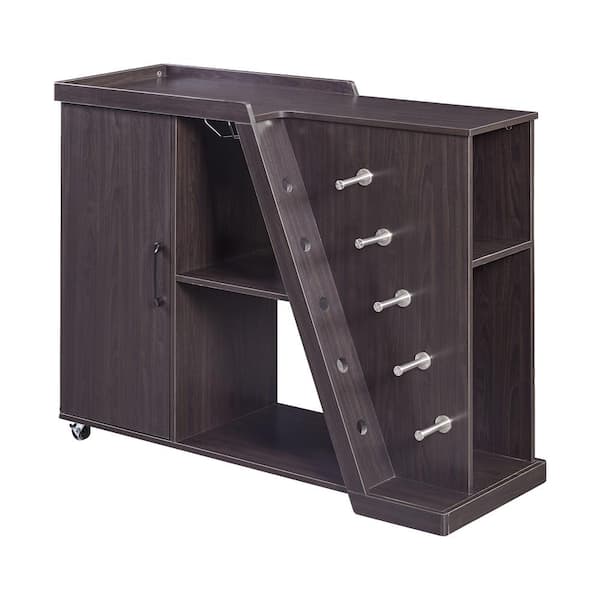 Qualler Espresso Kitchen Cart with Adjustable Shelf and 5 Wine Holders