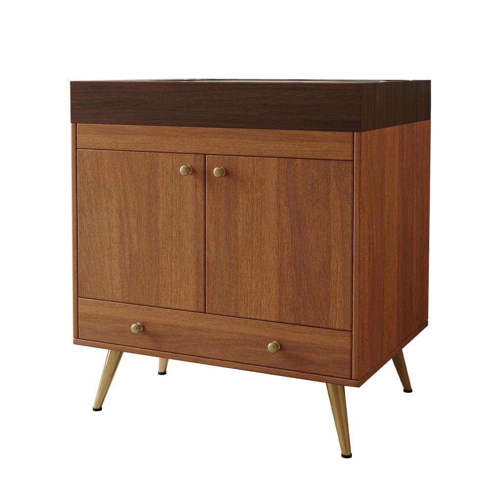 30 in. Freestanding Brown Bath Vanity with Walnut Sintered Stone Top Unassembled