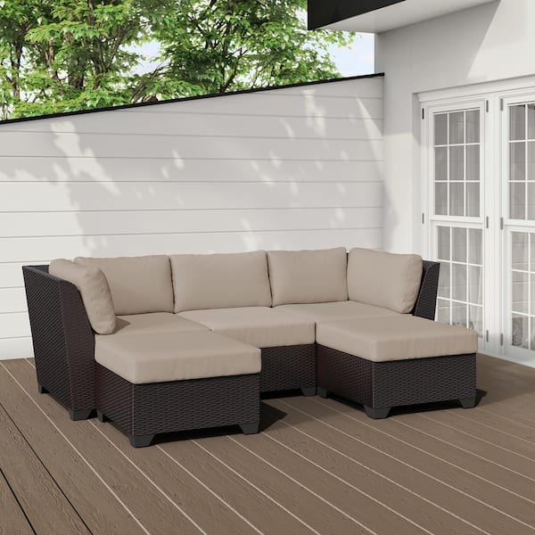 TK CLASSICS Barbados 5-Piece Outdoor Wicker Patio Conversation Furniture Set with Wheat Cushion