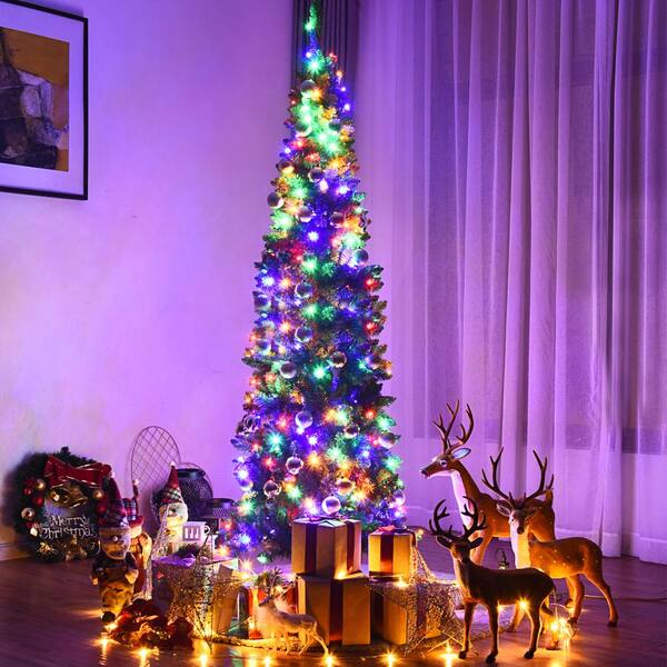 Costway 7.5 ft. Pre-Lit Hinged Pencil Artificial Christmas