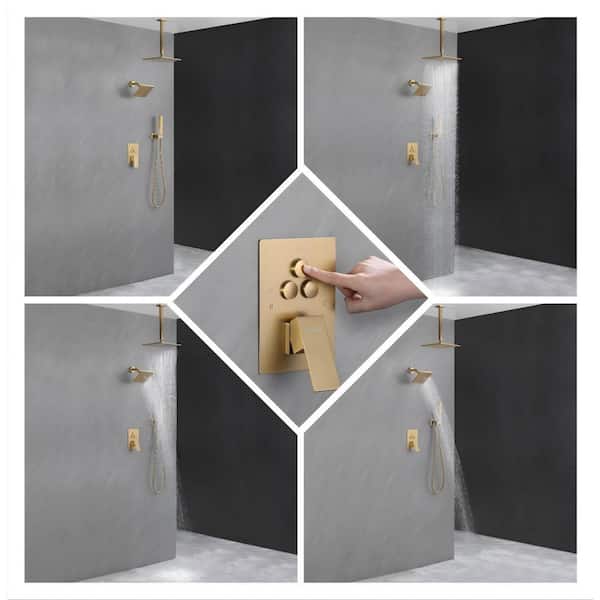 Luxury Single Handle 2-Spray Shower Faucet 1.8 GPM with High-Pressure Shower and Push Button Diverter in Brushed Gold