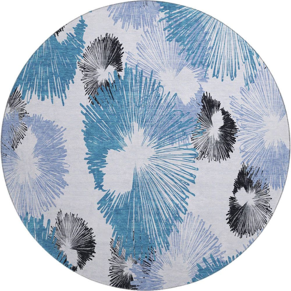 Mayfield Premium Machine Washable Abstract AMF2132 Blue 8 ft. x 8 ft. Round Rug price history on PriceWatchPro