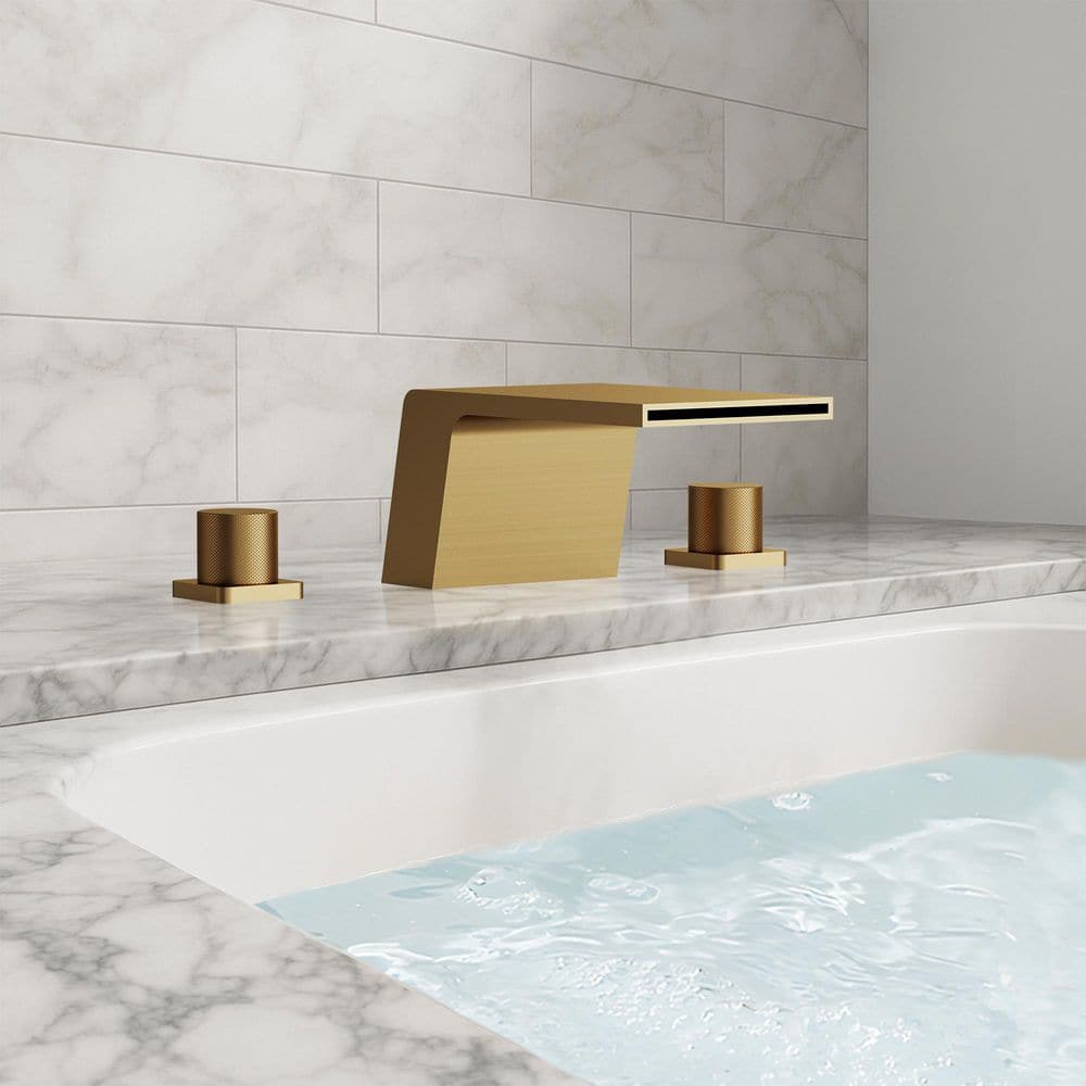 Modern Waterfall 2-Handle Tub Deck Mount Roman Tub Faucet with Anti-Slip Handles and Ceramic Cartridge in Brushed Gold price history on PriceWatchPro