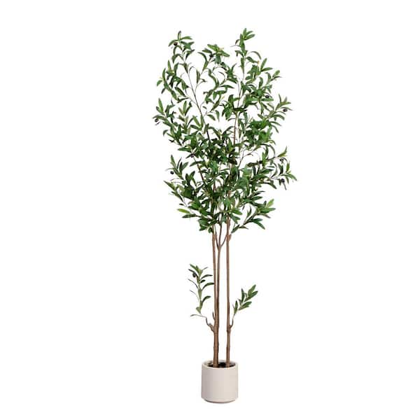 6 ft. Artificial Minimalist Olive Tree in White Decorative Planter