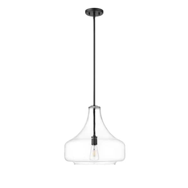 Madelynn 60-Watt 1-Light Matte Black Pendant-Light Clear Shade