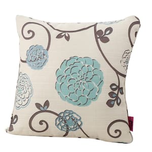Ippolito White and Blue Floral Polyester 18 inch x 18 inch Throw Pillow