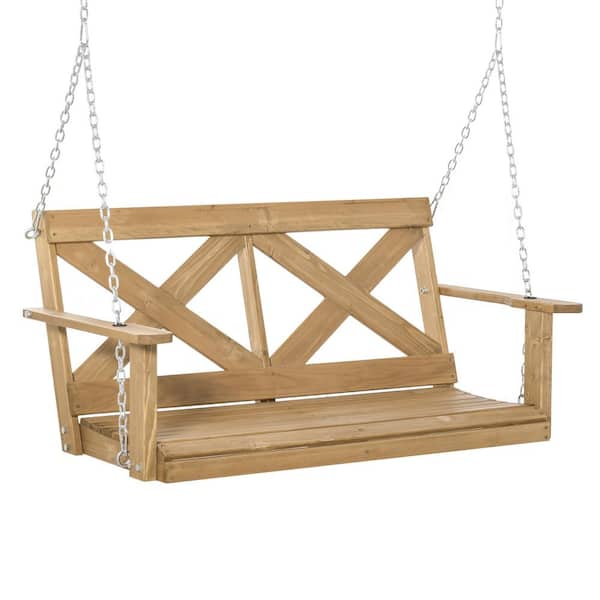 Outsunny 2-Person Fir Wood Porch Swing with Included Steel Chains and Rustic X-Shaped Style