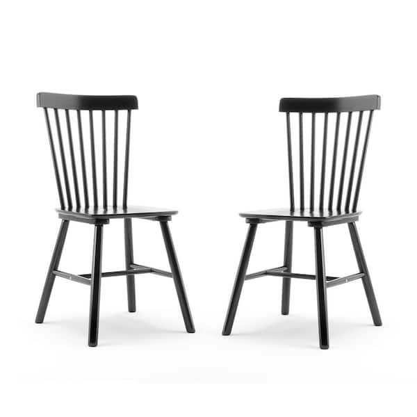 Windsor Black Solid Wood Dining Chairs with Curving Spindle Back for Kitchen and Dining Room Set of 4