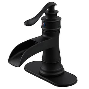 Waterfall Single Hole Single-Handle Low-Arc Bathroom Faucet With Supply Line in Matte Black