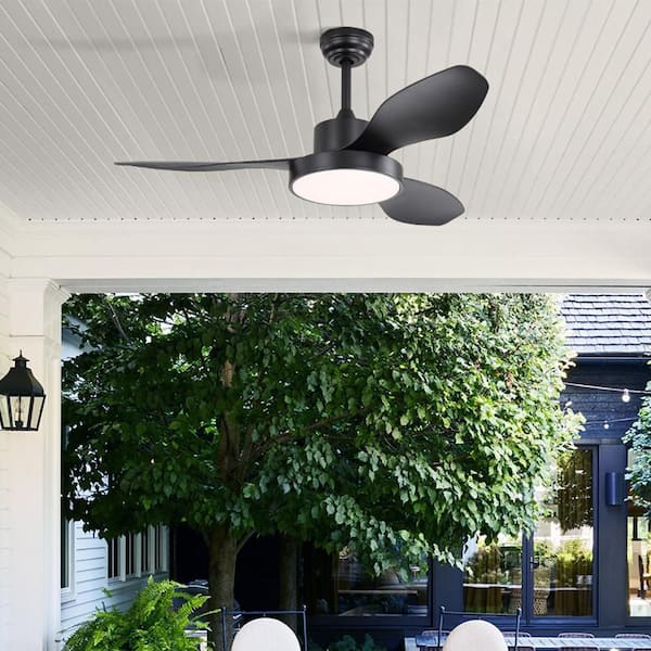 48 in. Indoor/Outdoor Black Downrod Mount Standard Ceiling Fan with Integrated LED Light and Remote for Bedroom
