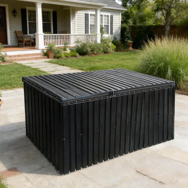 215 Gal. Black Metal Lockable Outdoor Storage Bench