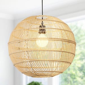 1-Light Natural Rattan Globe Pendant Light with Rattan Shade, No Bulbs Included